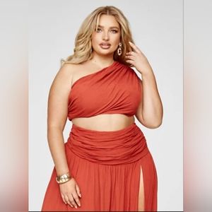 Matching set - Jada One Shoulder Draped Top & Ruched Maxi Skirt